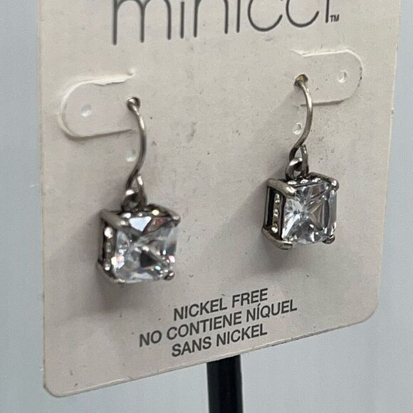 Minicci Silver Princess Cut Crystal Dangle Earrings Earrings $16ea / 3 for $25 - Picture 2 of 6